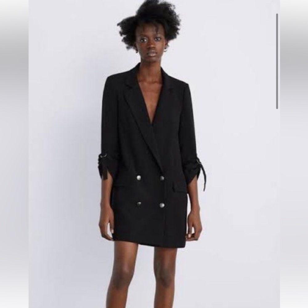 Zara Oversized Double Breasted Blazer Dress Black Menswear Inspired